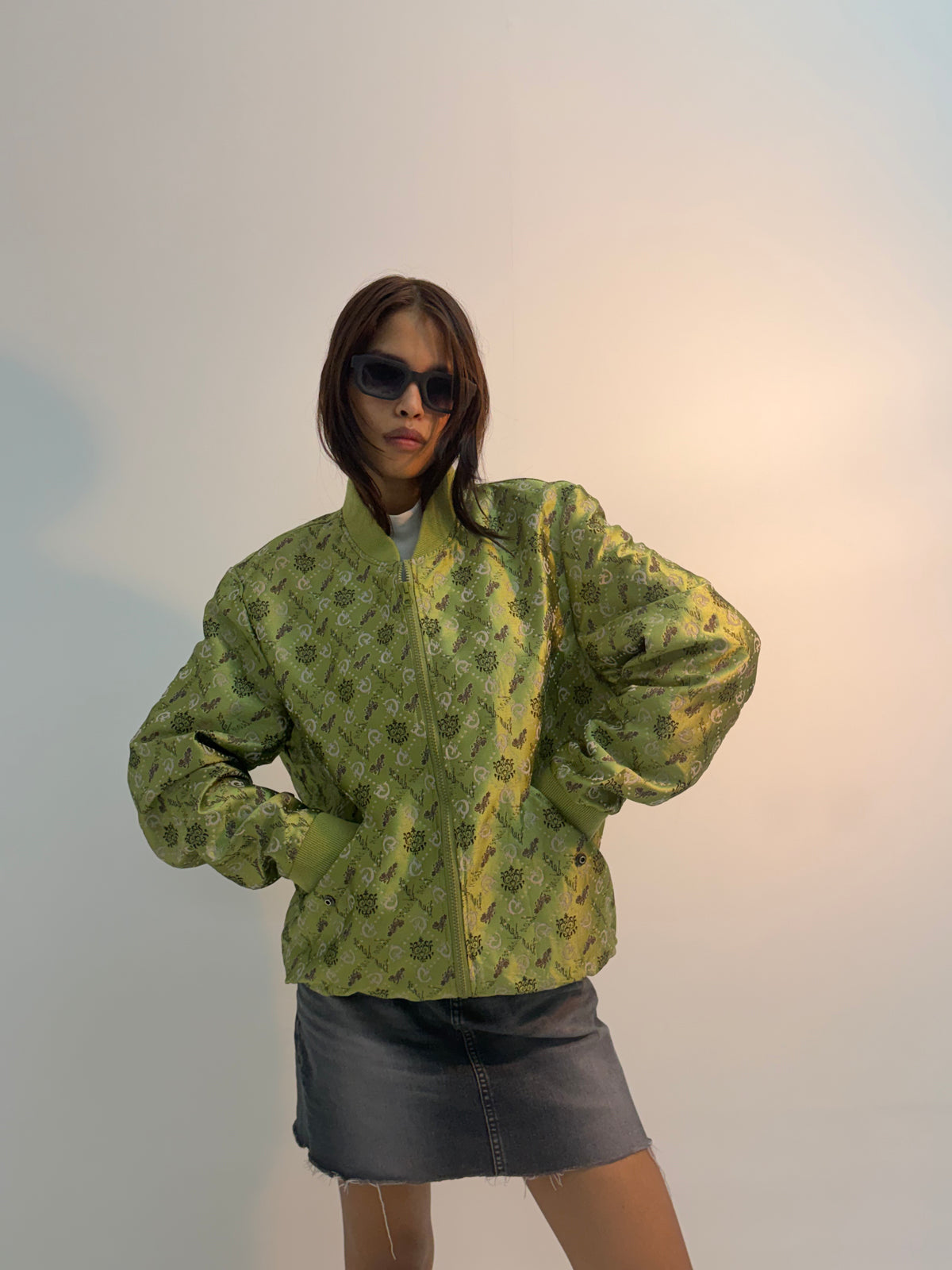 Vintage Olive Paisley Print Unisex Bomber Jacket