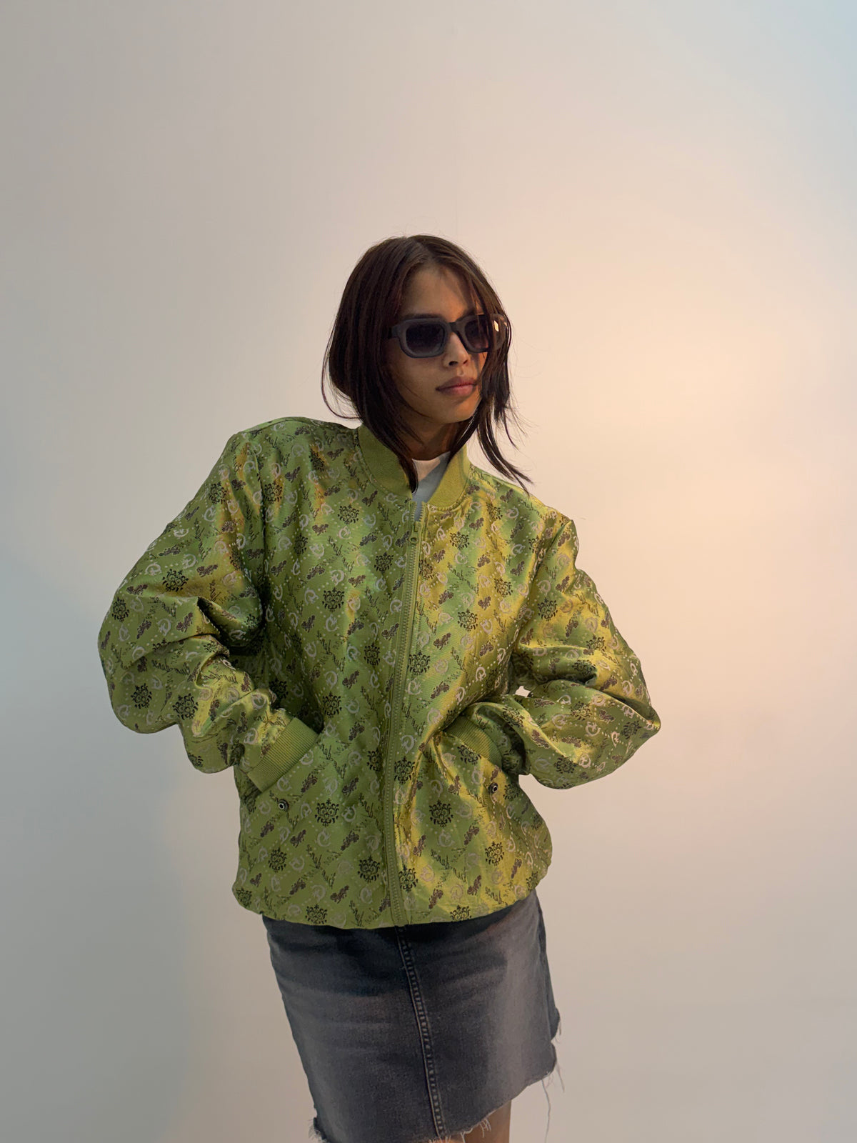 Vintage Olive Paisley Print Unisex Bomber Jacket