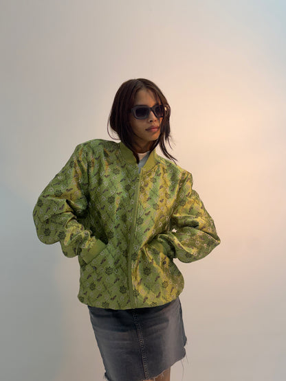 Vintage Olive Paisley Print Unisex Bomber Jacket