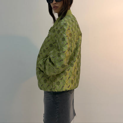 Vintage Olive Paisley Print Unisex Bomber Jacket