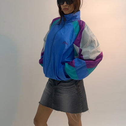 Vintage Blue Multicolor Colorblock Unisex Windbreaker Bomber Jacket