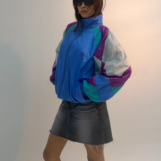 Vintage Blue Multicolor Colorblock Unisex Windbreaker Bomber Jacket