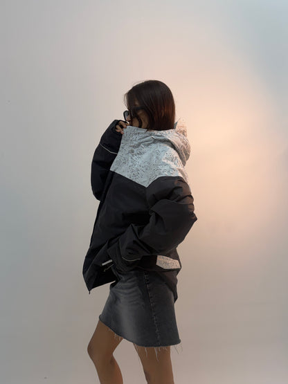 Vintage Black & White Contrast Panel Unisex Windbreaker Bomber Jacket