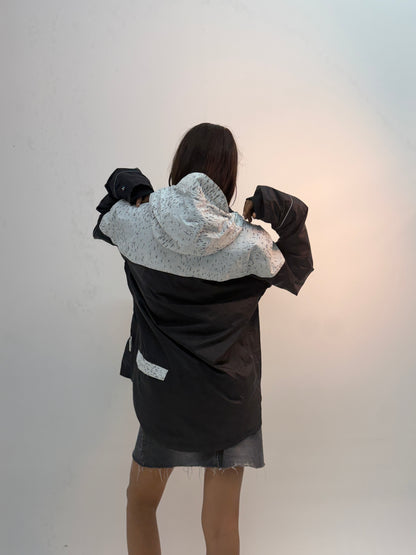 Vintage Black & White Contrast Panel Unisex Windbreaker Bomber Jacket