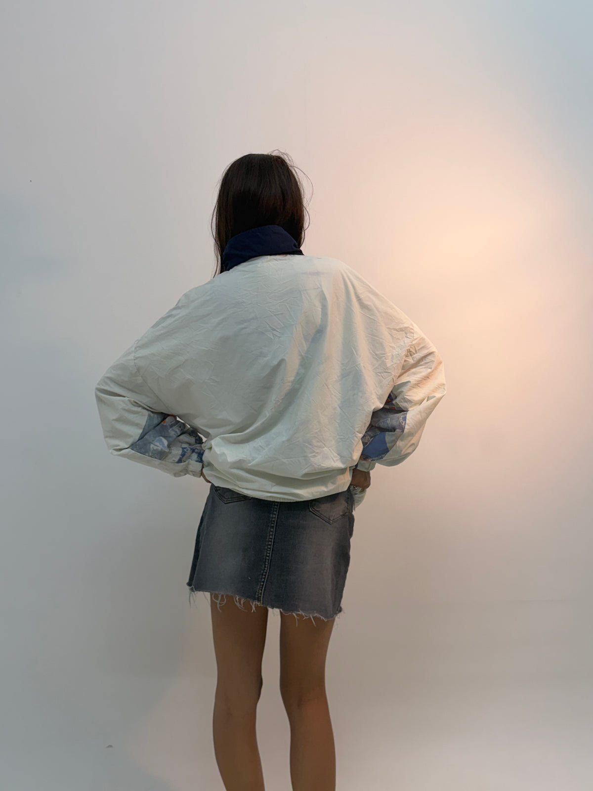 Vintage White & Blue Abstract Print Unisex Windbreaker Bomber Jacket