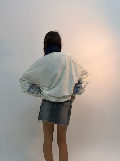 Vintage White & Blue Abstract Print Unisex Windbreaker Bomber Jacket