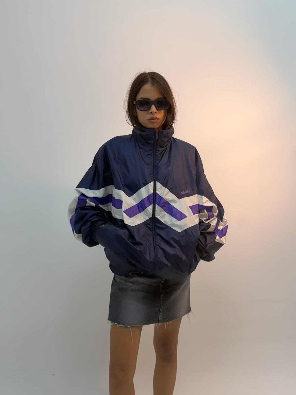 Vintage Navy Chevron Stripe Unisex Windbreaker Bomber Jacket