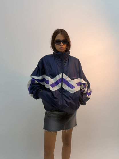 Vintage Navy Chevron Stripe Unisex Windbreaker Bomber Jacket