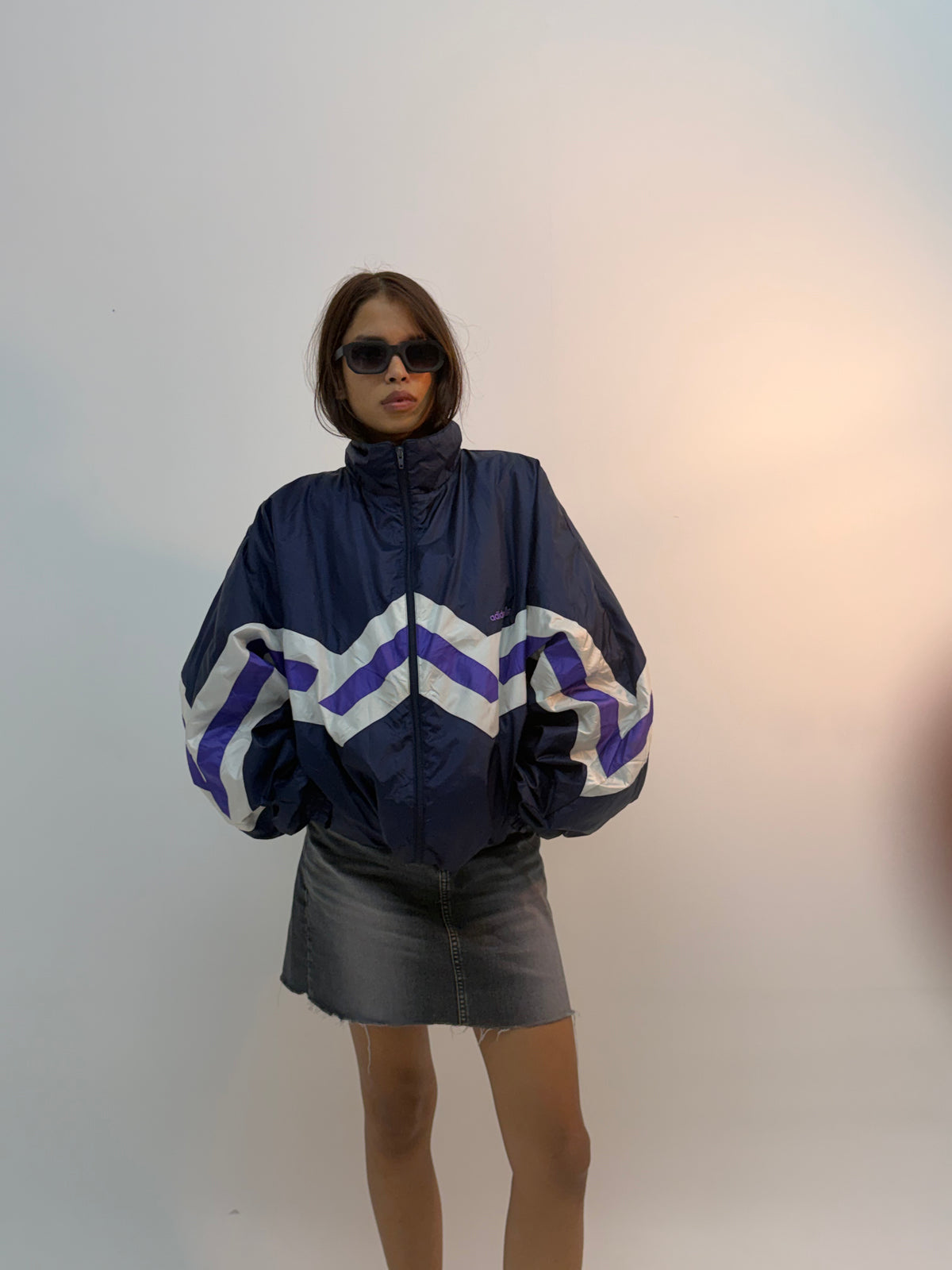 Vintage Navy Chevron Stripe Unisex Windbreaker Bomber Jacket