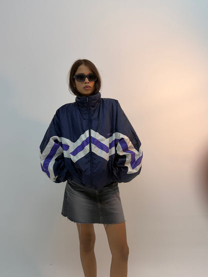Vintage Navy Chevron Stripe Unisex Windbreaker Bomber Jacket