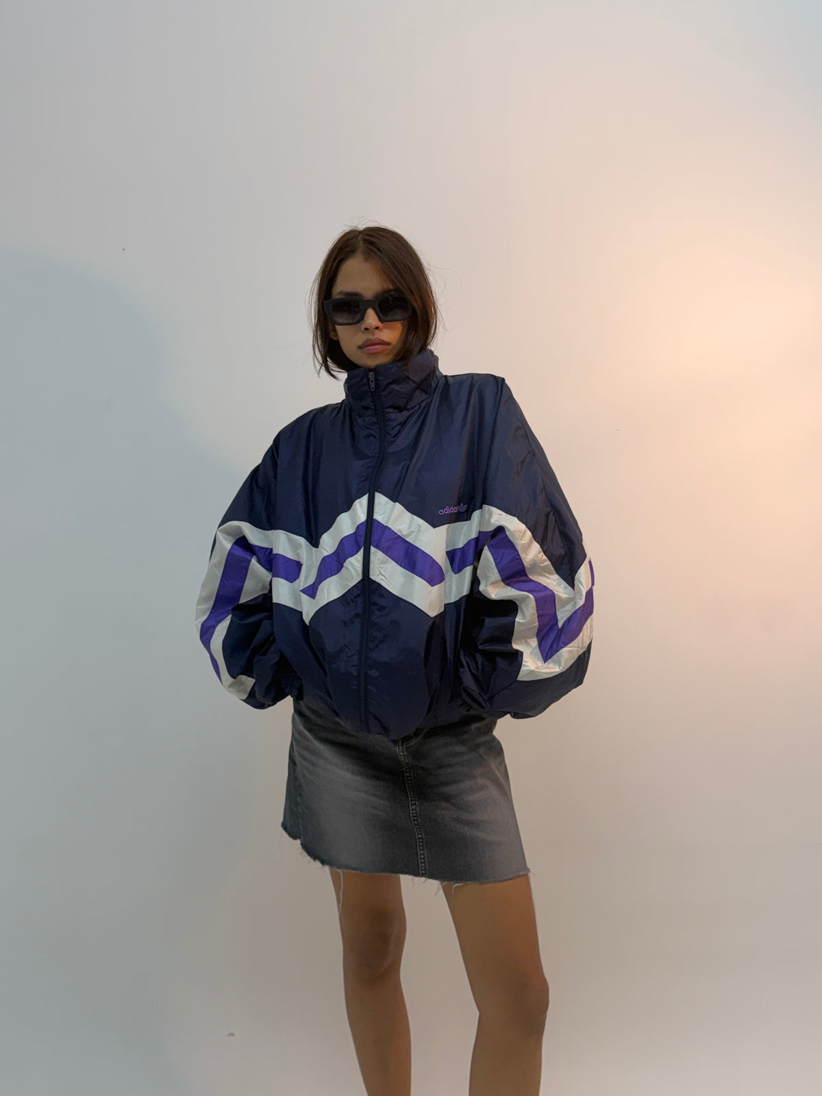 Vintage Navy Chevron Stripe Unisex Windbreaker Bomber Jacket