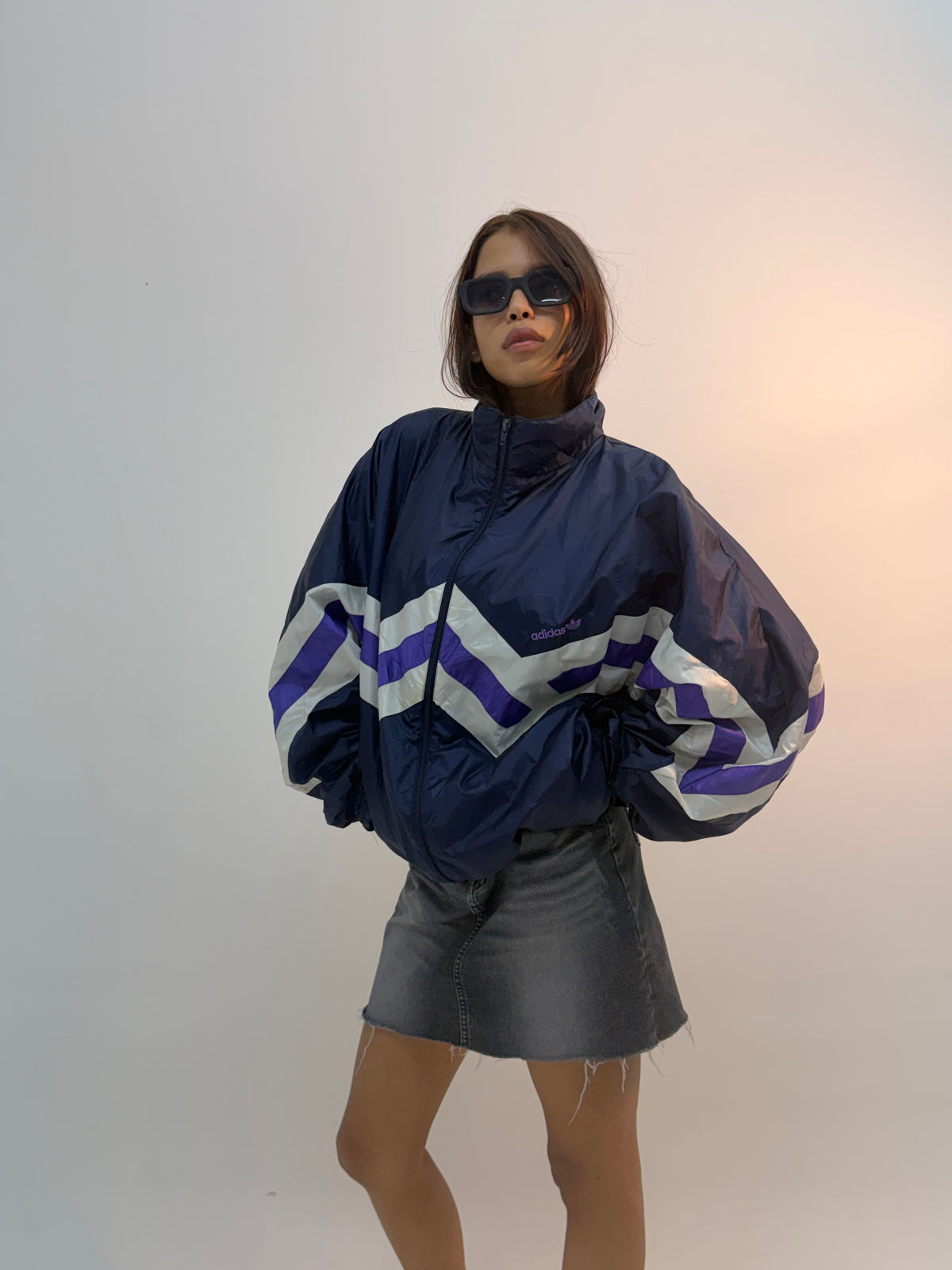 Vintage Navy Chevron Stripe Unisex Windbreaker Bomber Jacket
