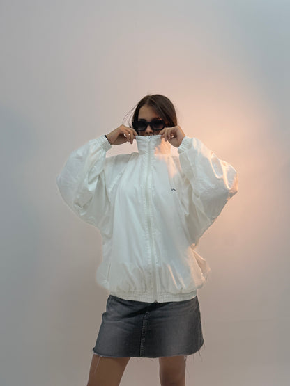 Vintage White Abstract Graphic Sleeve Unisex Windbreaker Bomber Jacket