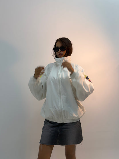 Vintage White Abstract Graphic Sleeve Unisex Windbreaker Bomber Jacket
