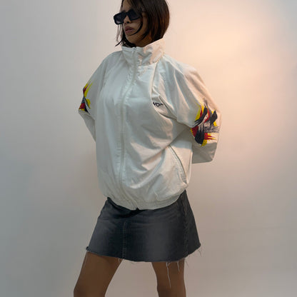 Vintage White Abstract Graphic Sleeve Unisex Windbreaker Bomber Jacket