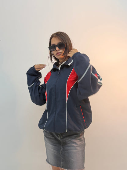 Vintage Navy & Red Retro Racing Colorblock Unisex Windbreaker Bomber Jacket