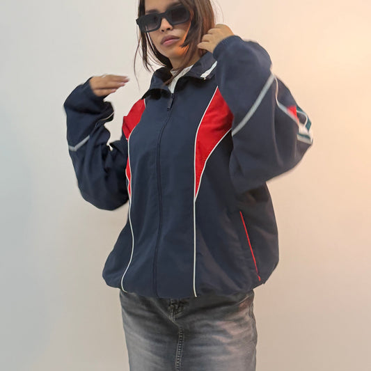 Vintage Navy & Red Retro Racing Colorblock Unisex Windbreaker Bomber Jacket