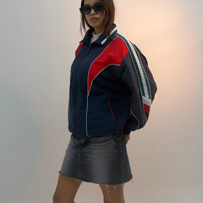 Vintage Navy & Red Retro Racing Colorblock Unisex Windbreaker Bomber Jacket