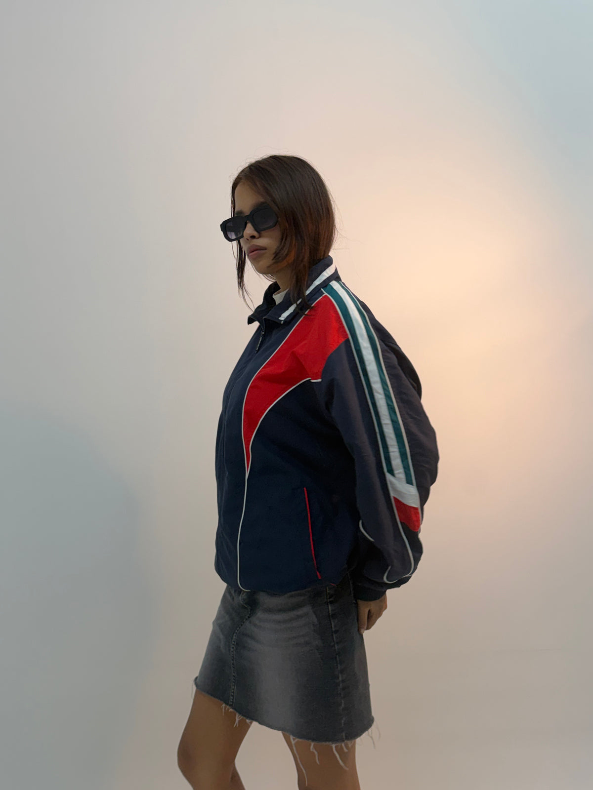 Vintage Navy & Red Retro Racing Colorblock Unisex Windbreaker Bomber Jacket
