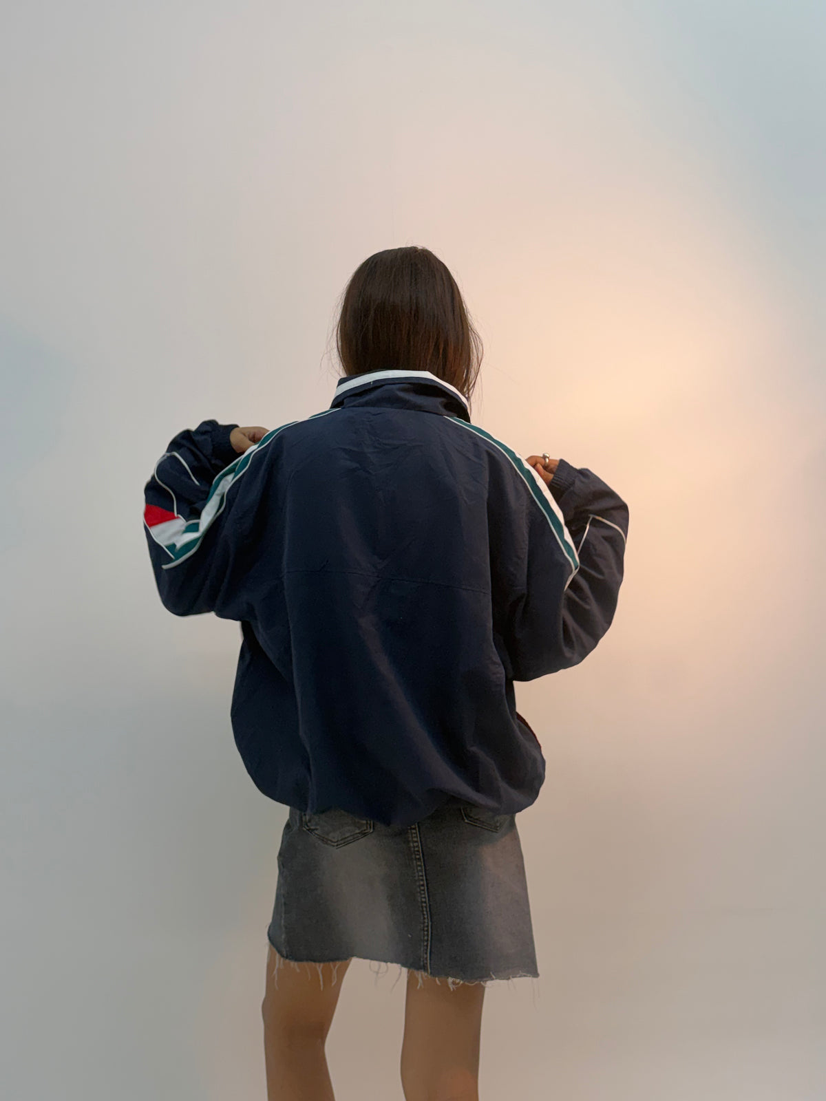 Vintage Navy & Red Retro Racing Colorblock Unisex Windbreaker Bomber Jacket