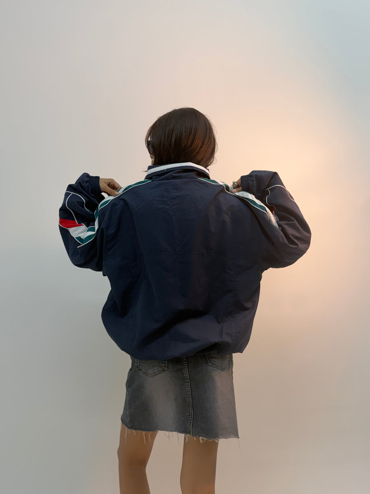 Vintage Navy & Red Retro Racing Colorblock Unisex Windbreaker Bomber Jacket