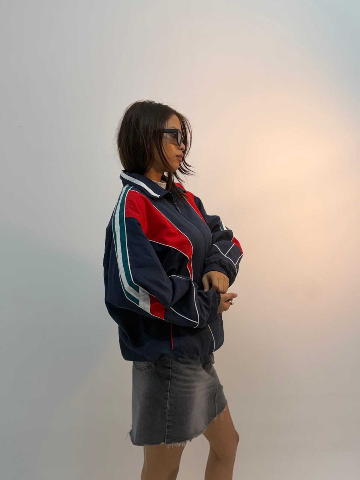 Vintage Navy & Red Retro Racing Colorblock Unisex Windbreaker Bomber Jacket