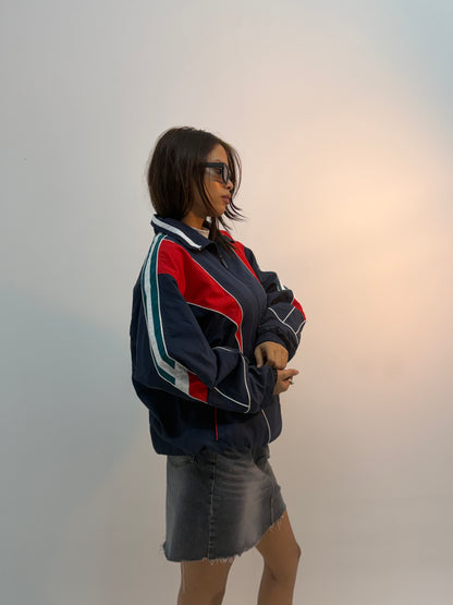 Vintage Navy & Red Retro Racing Colorblock Unisex Windbreaker Bomber Jacket