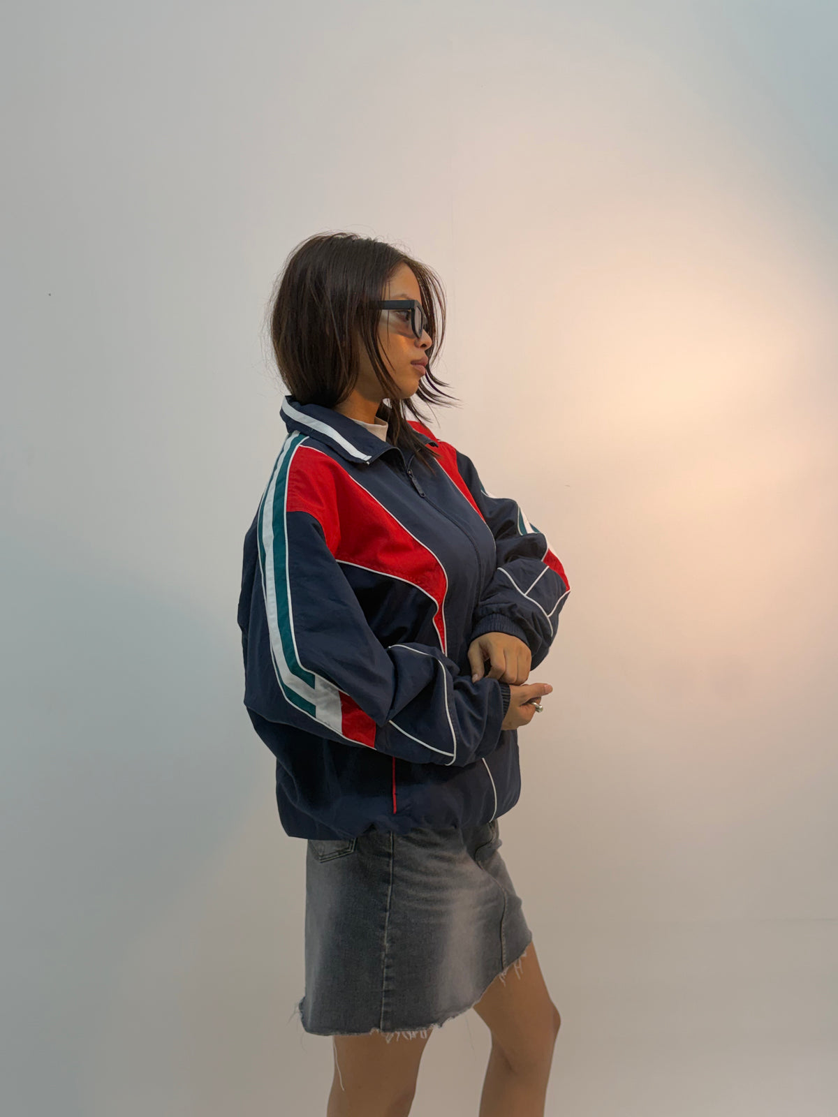 Vintage Navy & Red Retro Racing Colorblock Unisex Windbreaker Bomber Jacket