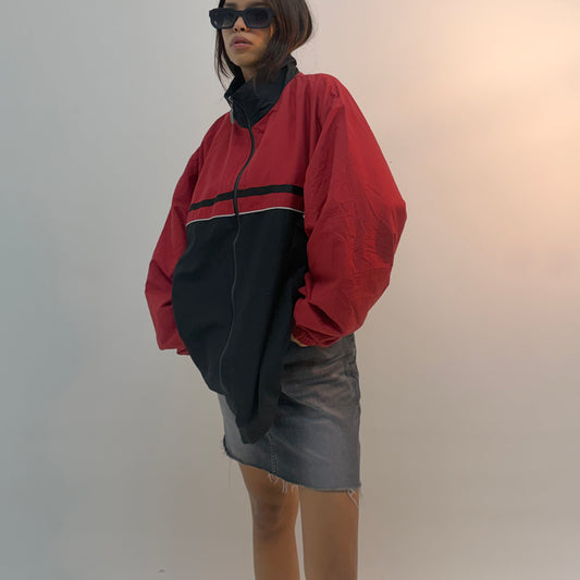 Vintage Red & Black Retro Colorblock Unisex Windbreaker Bomber Jacket