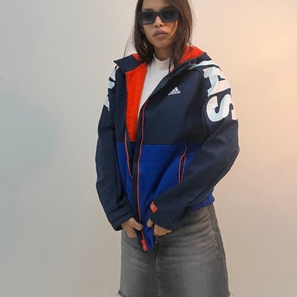 Unisex Navy & Royal Blue Relaxed Fit Hooded Windbreaker Jacket
