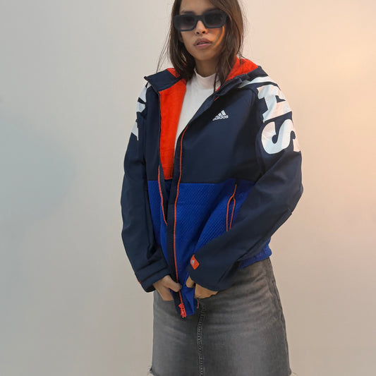 Unisex Navy & Royal Blue Relaxed Fit Hooded Windbreaker Jacket