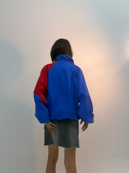Vintage Royal Blue & Red Colorblock Retro Unisex Windbreaker Bomber Jacket