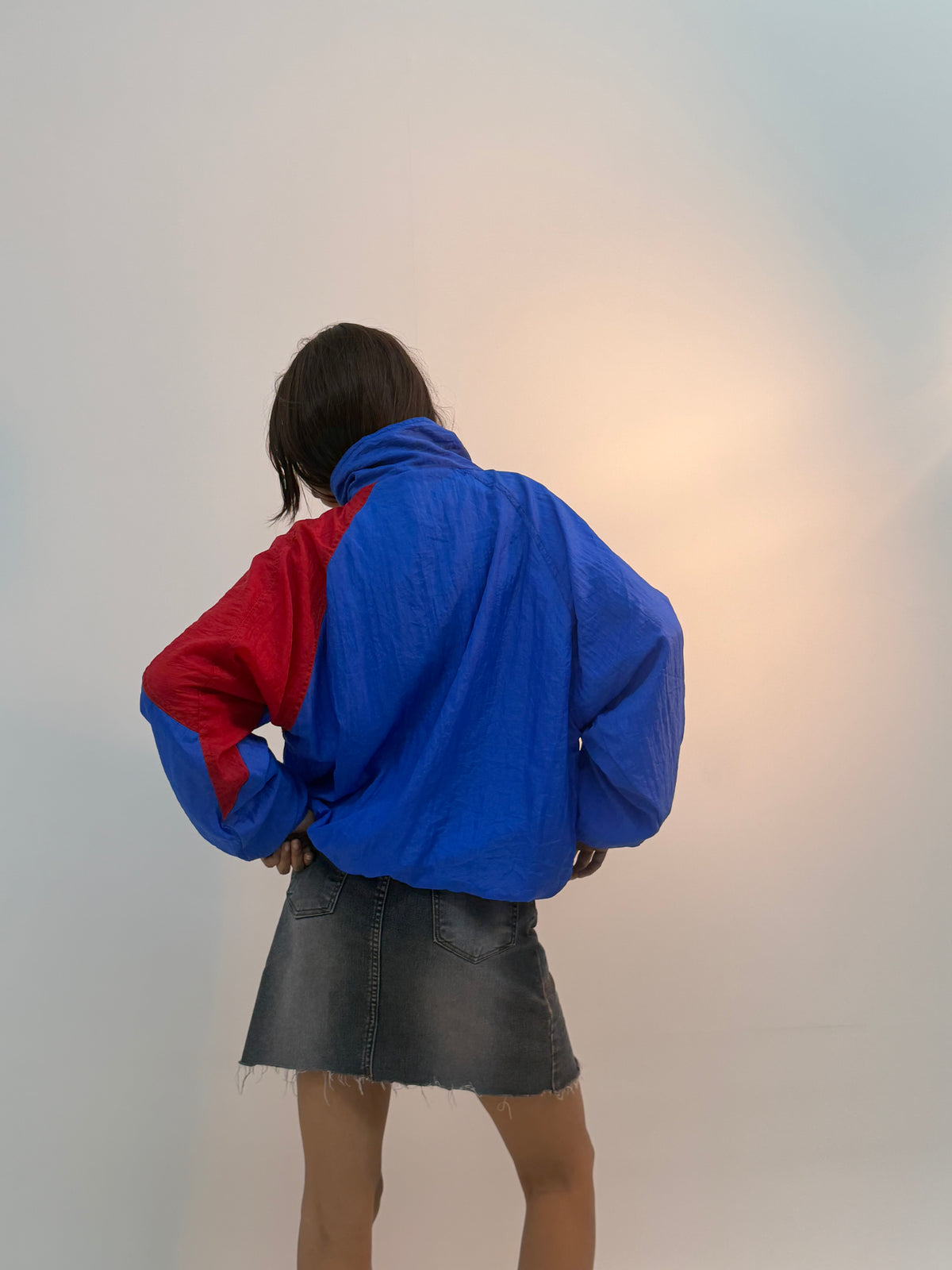 Vintage Royal Blue & Red Colorblock Retro Unisex Windbreaker Bomber Jacket