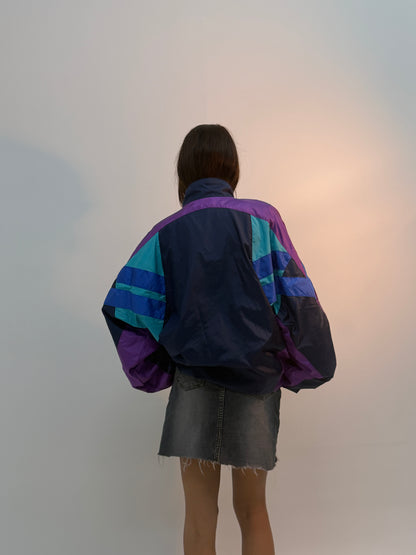 Unisex Purple and Blue Colorblock Windbreaker Jacket