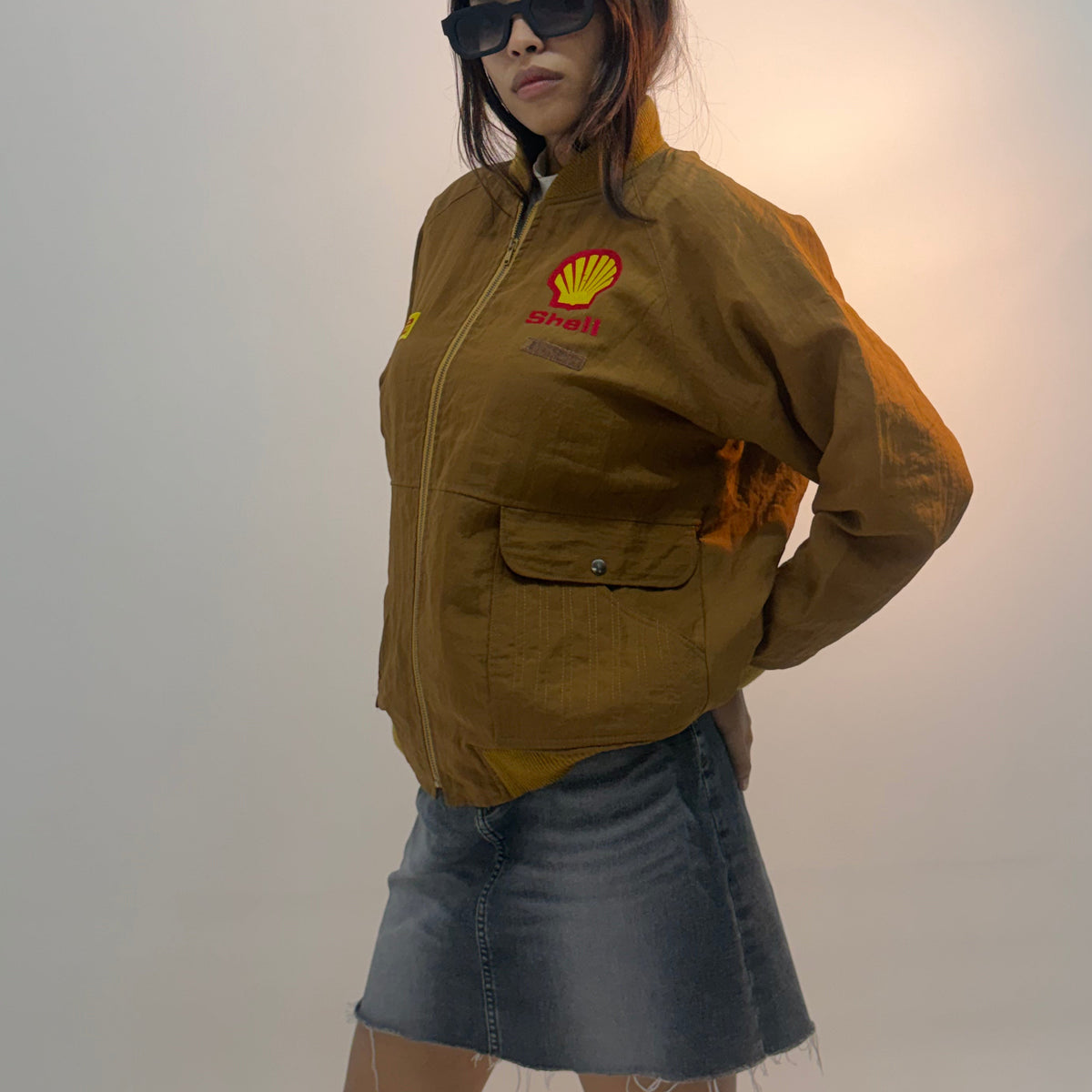 Vintage Brown Racing Patchwork Unisex Bomber Jacket