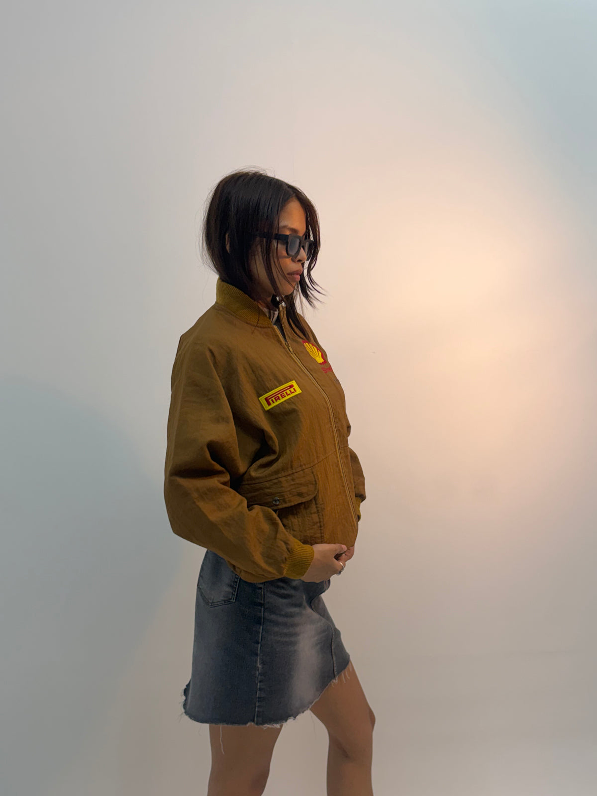 Vintage Brown Racing Patchwork Unisex Bomber Jacket