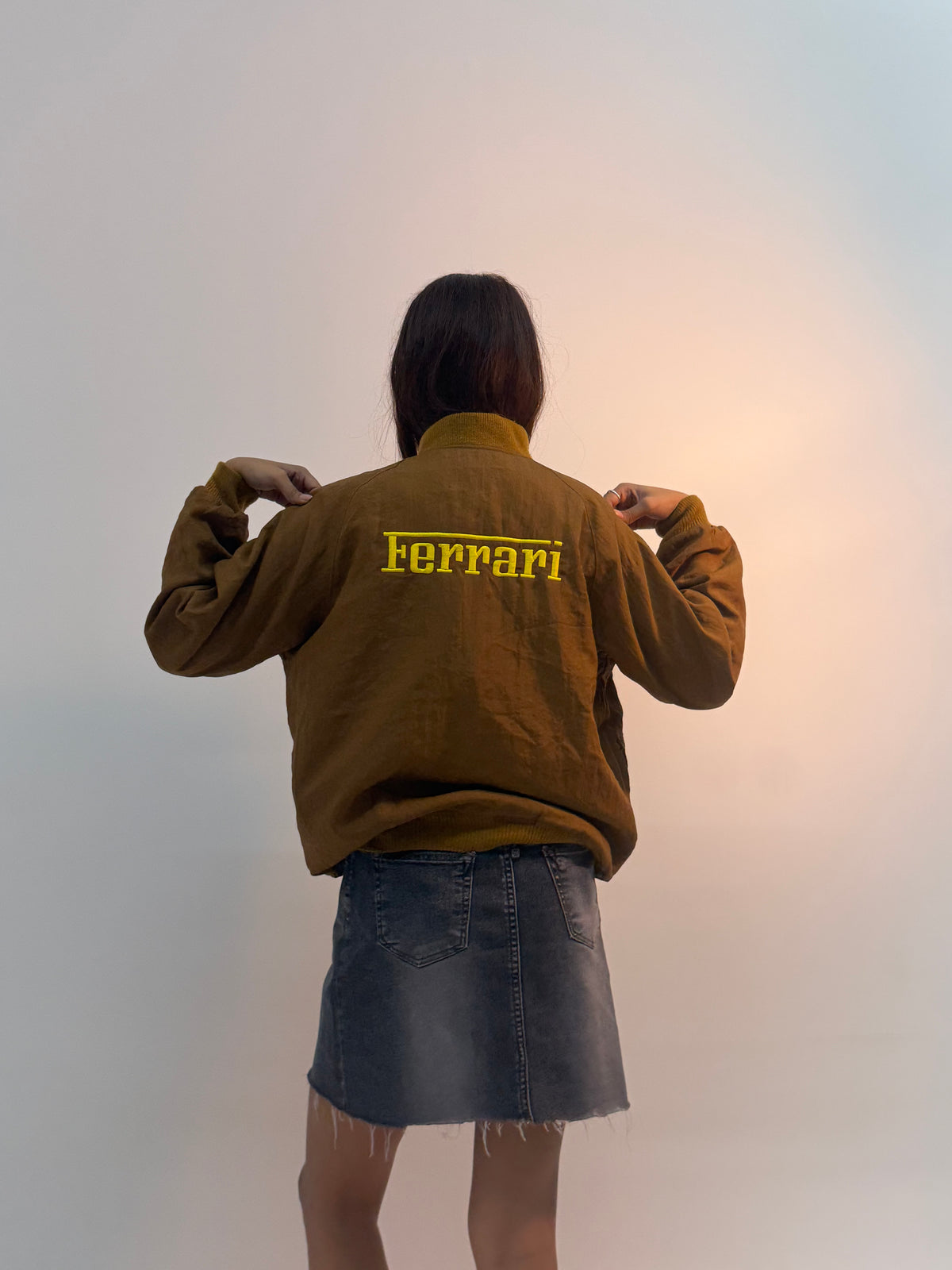 Vintage Brown Racing Patchwork Unisex Bomber Jacket