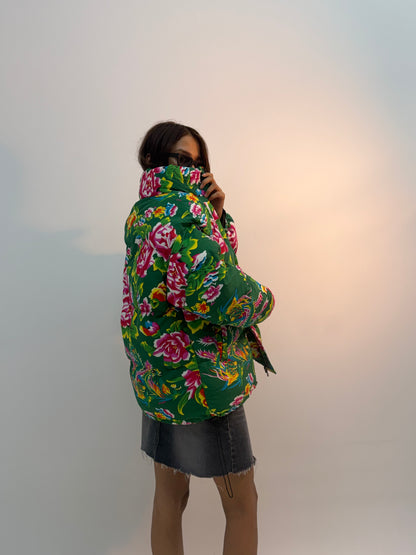 Vintage Green Floral Print Oversized Unisex Bomber Jacket