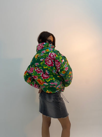 Vintage Green Floral Print Oversized Unisex Bomber Jacket