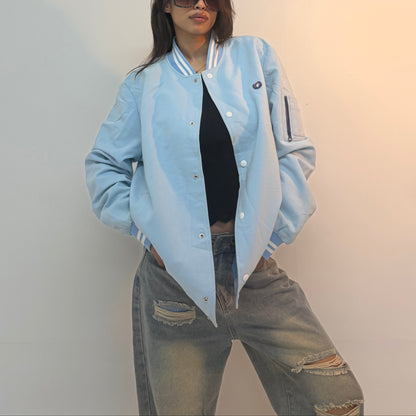 Vintage Ice Blue Varsity Unisex Bomber Jacket
