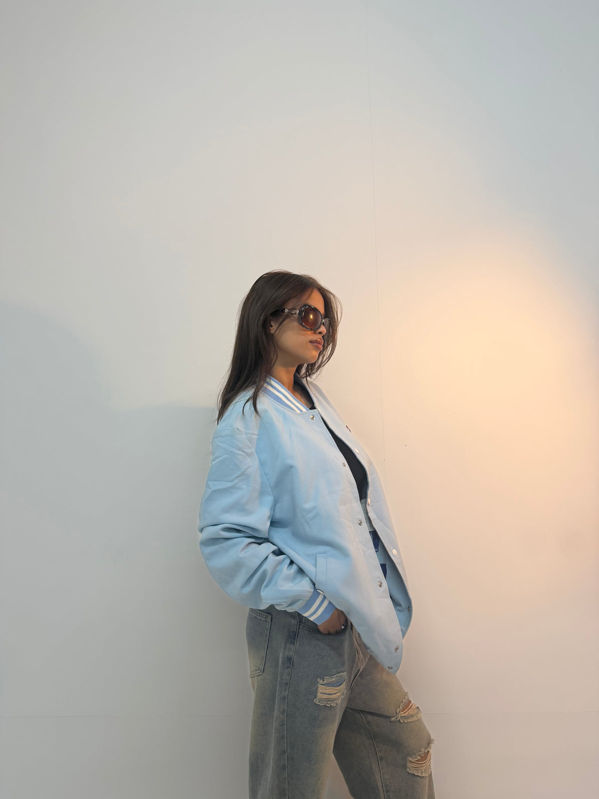 Vintage Ice Blue Varsity Unisex Bomber Jacket
