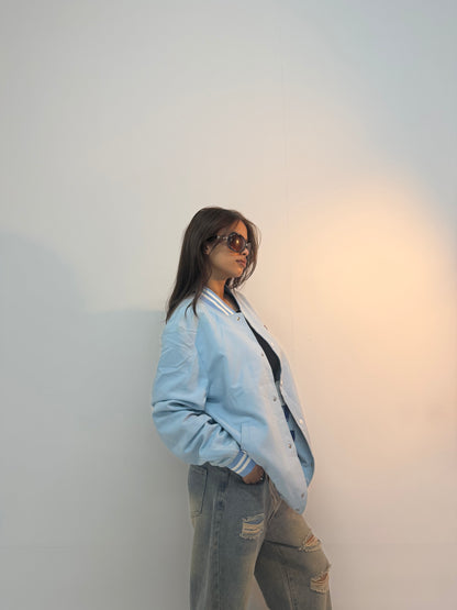 Vintage Ice Blue Varsity Unisex Bomber Jacket