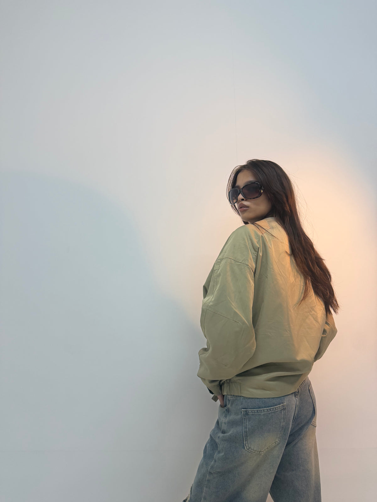 Vintage Olive Utility Cinched Waist Unisex Bomber Jacket