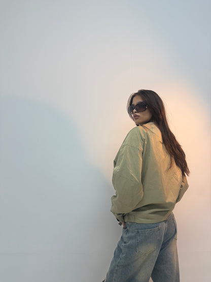 Vintage Olive Utility Cinched Waist Unisex Bomber Jacket