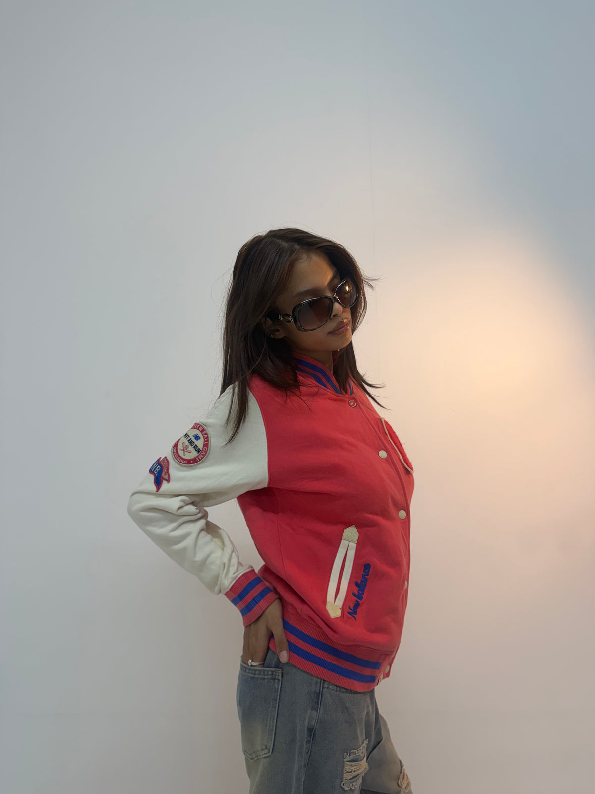 Vintage Red & White Varsity Letterman Unisex Bomber Jacket