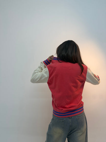 Vintage Red & White Varsity Letterman Unisex Bomber Jacket