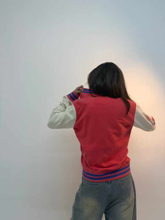 Vintage Red & White Varsity Letterman Unisex Bomber Jacket