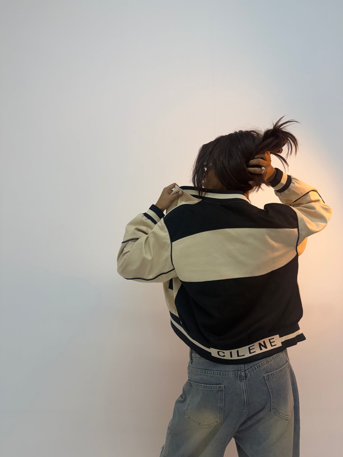 Vintage Ivory Piped Varsity Streetwear Unisex Bomber Jacket