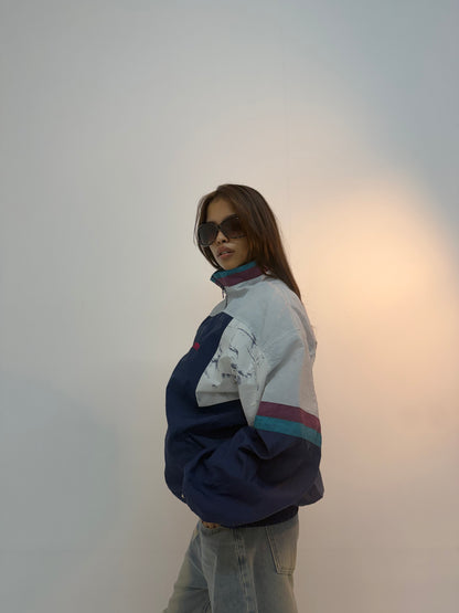 Vintage Navy & Teal Racing Stripe Unisex Windbreaker Bomber Jacket