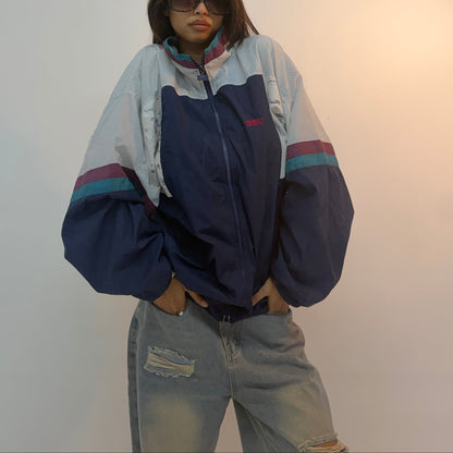 Vintage Navy & Teal Racing Stripe Unisex Windbreaker Bomber Jacket